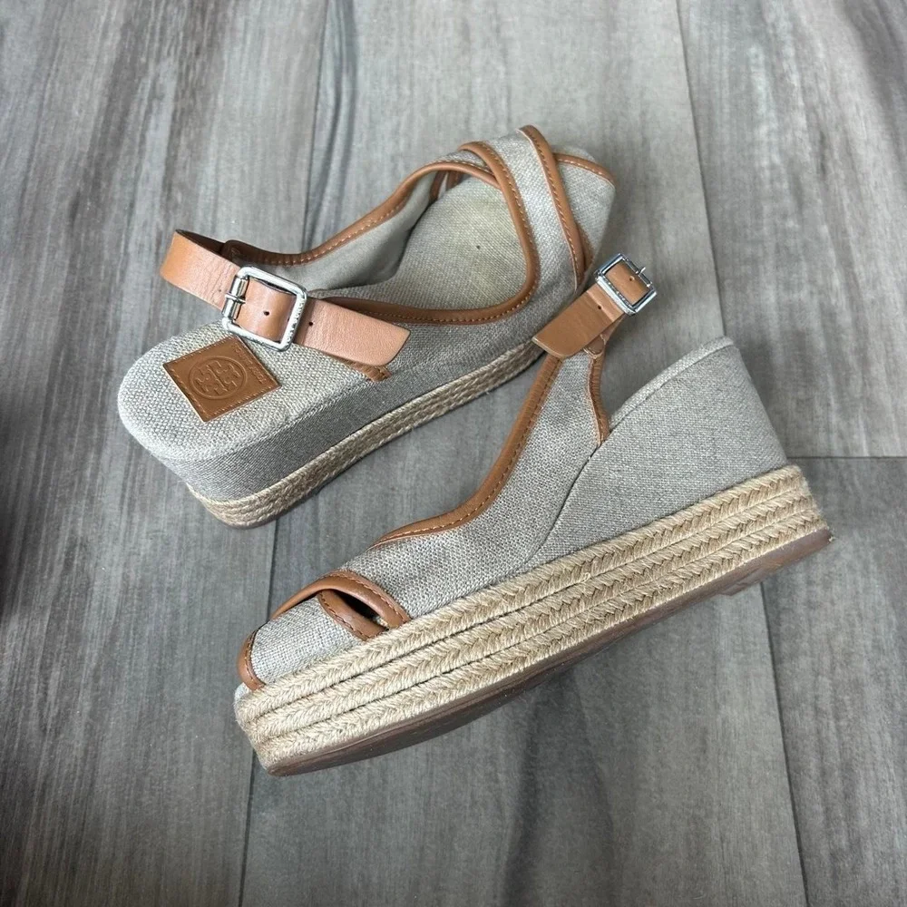Tory Burch wedge sandals in tan & brown size 37
